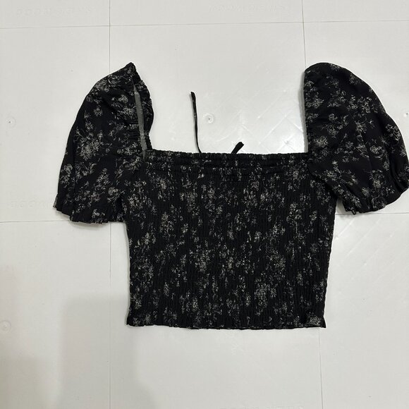 Wilfred Smocked Puff Sleeve Blouse - Black/Bone - Size Small - Picture 3 of 10